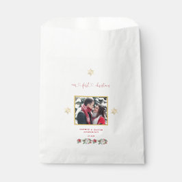 Ons eerste kerstfeest Floral Snowflake Foto bruilo Bedankzakje