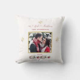 Ons eerste kerstfeest Floral Snowflake Foto bruilo Kussen