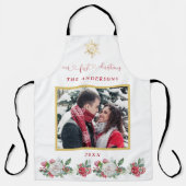 Ons eerste kerstfeest Floral Snowflake Foto bruilo Schort (Voorkant)