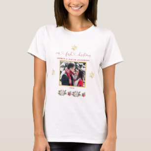 Ons eerste kerstfeest Floral Snowflake Foto bruilo T-shirt