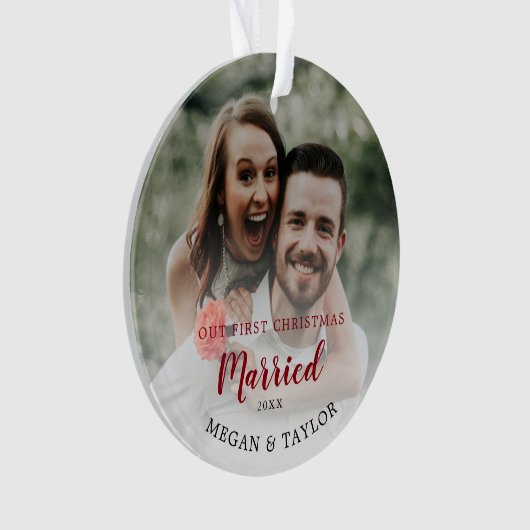 Ons eerste kerstfeest getrouwd bloem ornament (voorkant)