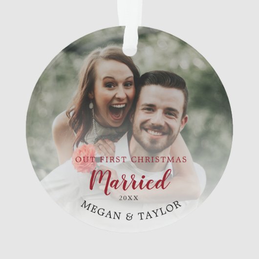 Ons eerste kerstfeest getrouwd bloem ornament (achterkant)