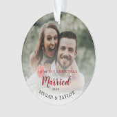 Ons eerste kerstfeest getrouwd bloem ornament (voorkant)