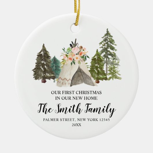 Ons eerste kerstfeest in ons nieuwe thuisornament keramisch ornament (Voorkant)