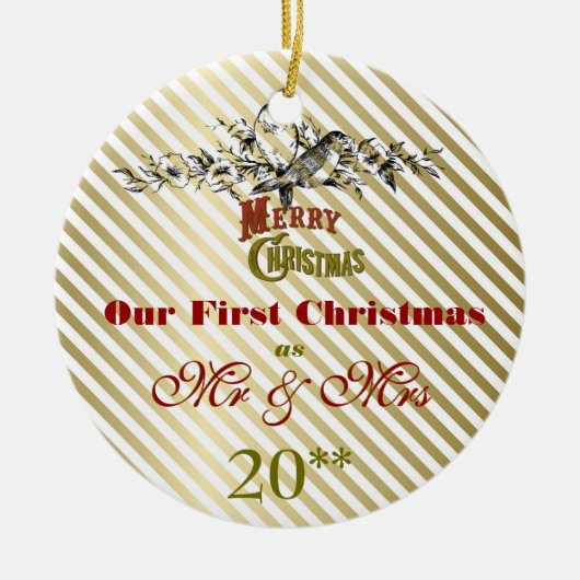 Ons eerste kerstfeest met een gether Retro-versier Keramisch Ornament (Voorkant)