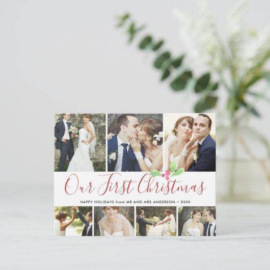 Ons eerste kerstfeest met feestdag 7Foto collage Feestdagenkaart (Staand voorkant)