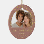 Ons eerste kerstfeest met foto Gold Hearts Keramisch Ornament (Rechts)