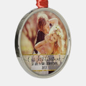 Ons eerste kerstfeest met goudglitter Mr. n Mrs. Metalen Ornament (Rechts)