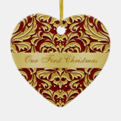 Ons eerste kerstfeest met Red Gold Damask-versieri Keramisch Ornament (Voorkant)