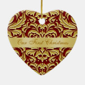 Ons eerste kerstfeest met Red Gold Damask-versieri Keramisch Ornament (Achterkant)
