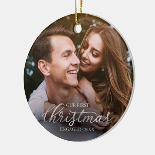 Ons eerste kerstfeest met Silver Foil script Keramisch Ornament (Links)