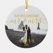 Ons eerste kerstfeest Mr. Mrs. Photo Ceramic Ornam Keramisch Ornament (Voorkant)