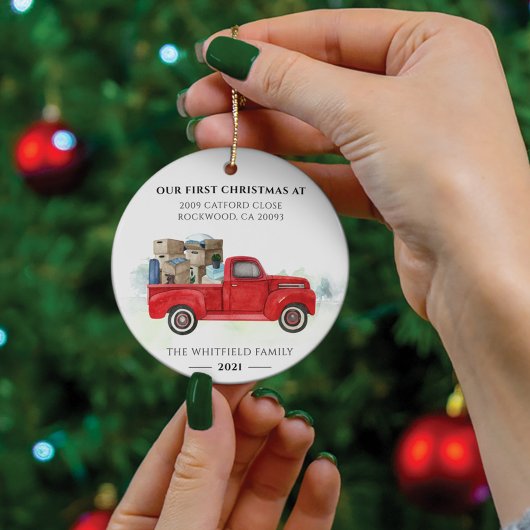 Ons eerste kerstfeest nieuwe startadres Feestdagen Keramisch Ornament