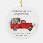 Ons eerste kerstfeest nieuwe startadres Feestdagen Keramisch Ornament (Achterkant)