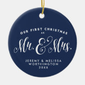 Ons eerste kerstfeest nieuwgevierd marinefoto-orna keramisch ornament (Voorkant)