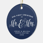 Ons eerste kerstfeest nieuwgevierd marinefoto-orna keramisch ornament (Links)