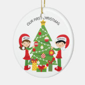 Ons eerste kerstfeest op maat keramisch ornament (Links)