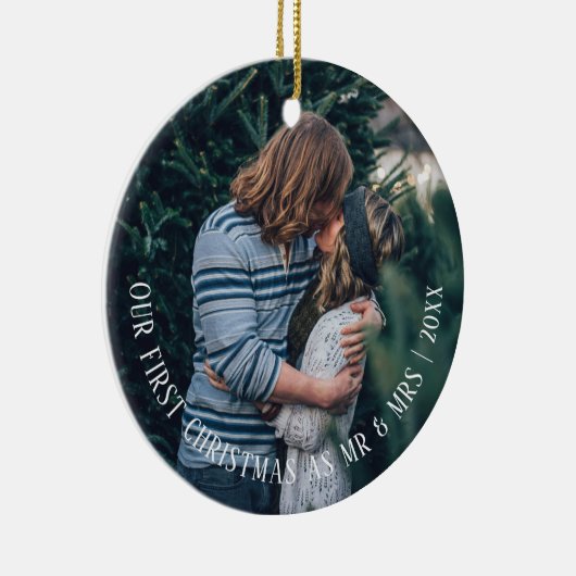 Ons eerste kerstfeest op maat keramisch ornament (Rechts)