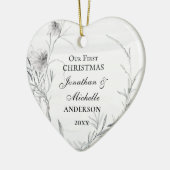 Ons eerste kerstfeest, persoonlijk Christelijk Keramisch Ornament (Links)