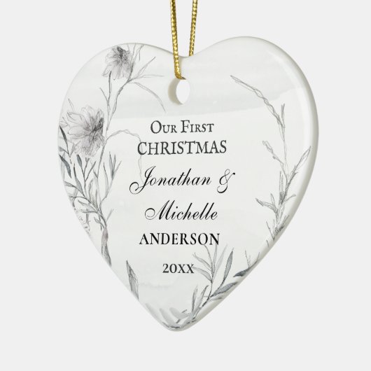 Ons eerste kerstfeest, persoonlijk Christelijk Keramisch Ornament (Links)