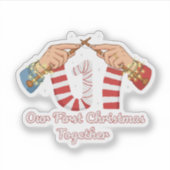 Ons eerste kerstfeest samen Breiend stel Sticker (Voorkant)