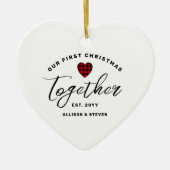 Ons eerste kerstfeest samen Farmhouse Chic Heart Keramisch Ornament (Voorkant)