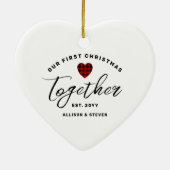 Ons eerste kerstfeest samen Farmhouse Chic Heart Keramisch Ornament (Achterkant)