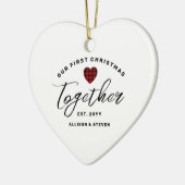 Ons eerste kerstfeest samen Farmhouse Chic Heart Keramisch Ornament (Links)