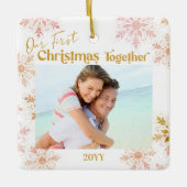 Ons eerste kerstfeest samen Foto roze Gold Keramisch Ornament (Voorkant)