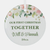 Ons eerste kerstfeest samen gepersonaliseerd paar glas ornament (Voorkant)