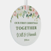 Ons eerste kerstfeest samen gepersonaliseerd paar glas ornament (Voorkant Rechts)