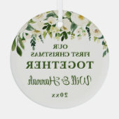 Ons eerste kerstfeest samen gepersonaliseerd paar glas ornament (Achterkant)