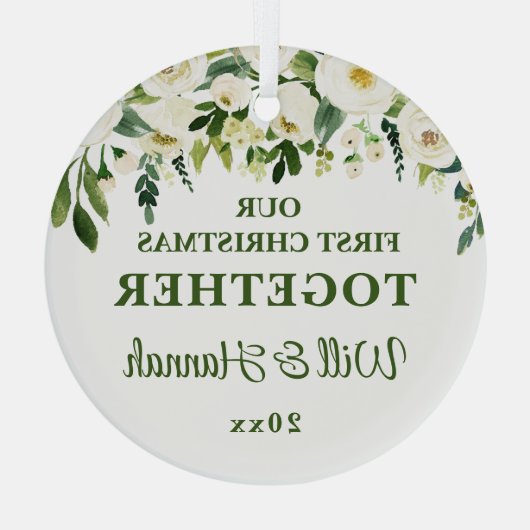 Ons eerste kerstfeest samen gepersonaliseerd paar glas ornament (Achterkant)