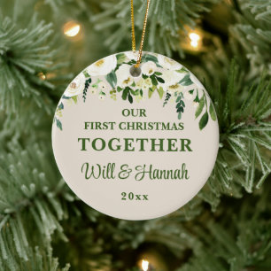 Ons eerste kerstfeest samen gepersonaliseerd paar keramisch ornament
