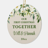 Ons eerste kerstfeest samen gepersonaliseerd paar keramisch ornament (Links)