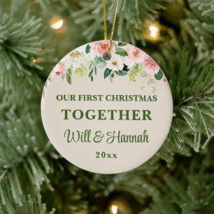 Ons eerste kerstfeest samen gepersonaliseerd paar keramisch ornament