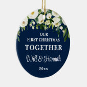 Ons eerste kerstfeest samen gepersonaliseerd paar keramisch ornament (Rechts)