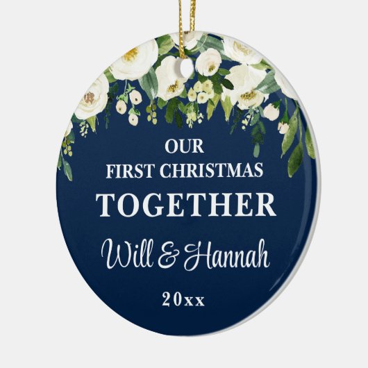 Ons eerste kerstfeest samen gepersonaliseerd paar keramisch ornament (Links)