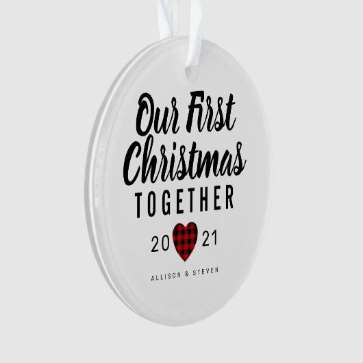 Ons eerste kerstfeest samen hart op maat ornament (voorkant)