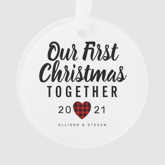 Ons eerste kerstfeest samen hart op maat ornament (voorkant)