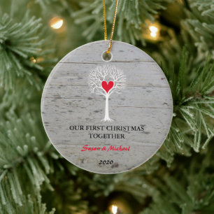 Ons eerste kerstfeest samen liefdesboomdrift keramisch ornament
