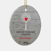 Ons eerste kerstfeest samen liefdesboomdrift keramisch ornament (Rechts)