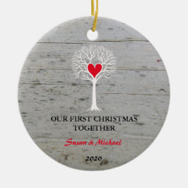 Ons eerste kerstfeest samen liefdesboomdrift keramisch ornament