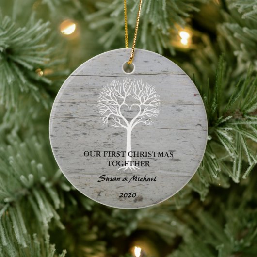 Ons eerste kerstfeest samen liefdesboomdrift keramisch ornament (Boom)