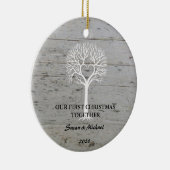 Ons eerste kerstfeest samen liefdesboomdrift keramisch ornament (Rechts)