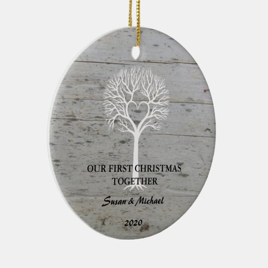 Ons eerste kerstfeest samen liefdesboomdrift keramisch ornament (Rechts)