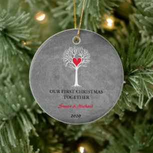 Ons eerste kerstfeest samen liefdesboomkrijt keramisch ornament