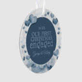 Ons eerste kerstfeest samen met een foto blauw ornament (voorkant)