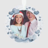 Ons eerste kerstfeest samen met een foto blauw ornament (achterkant)