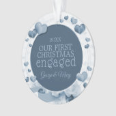 Ons eerste kerstfeest samen met een foto blauw ornament (voorkant)